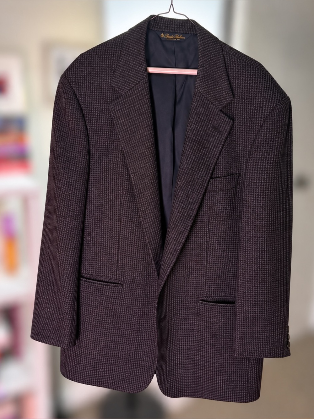 Brooks Brothers Mens 44L Wool Houndstooth Blazer Sport Coat USA Made Vintage